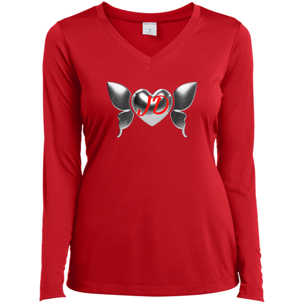 Silver Heart Butterfly Long Sleeve V-Neck Tee